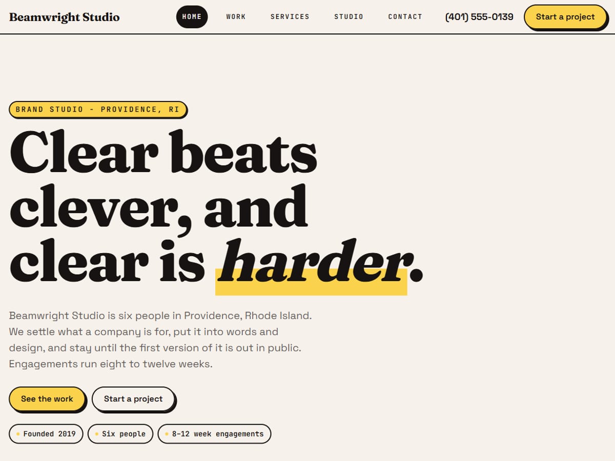 Home page of Beamwright Studio, a fictional sample site
