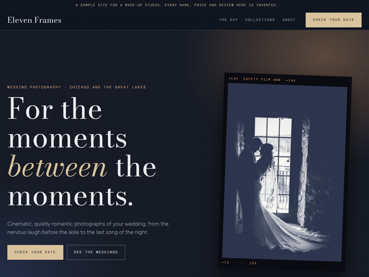 Home page of Eleven Frames, a fictional example site