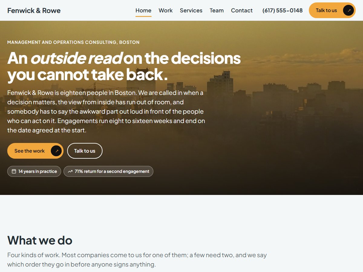 Home page of Fenwick & Rowe, a fictional sample site