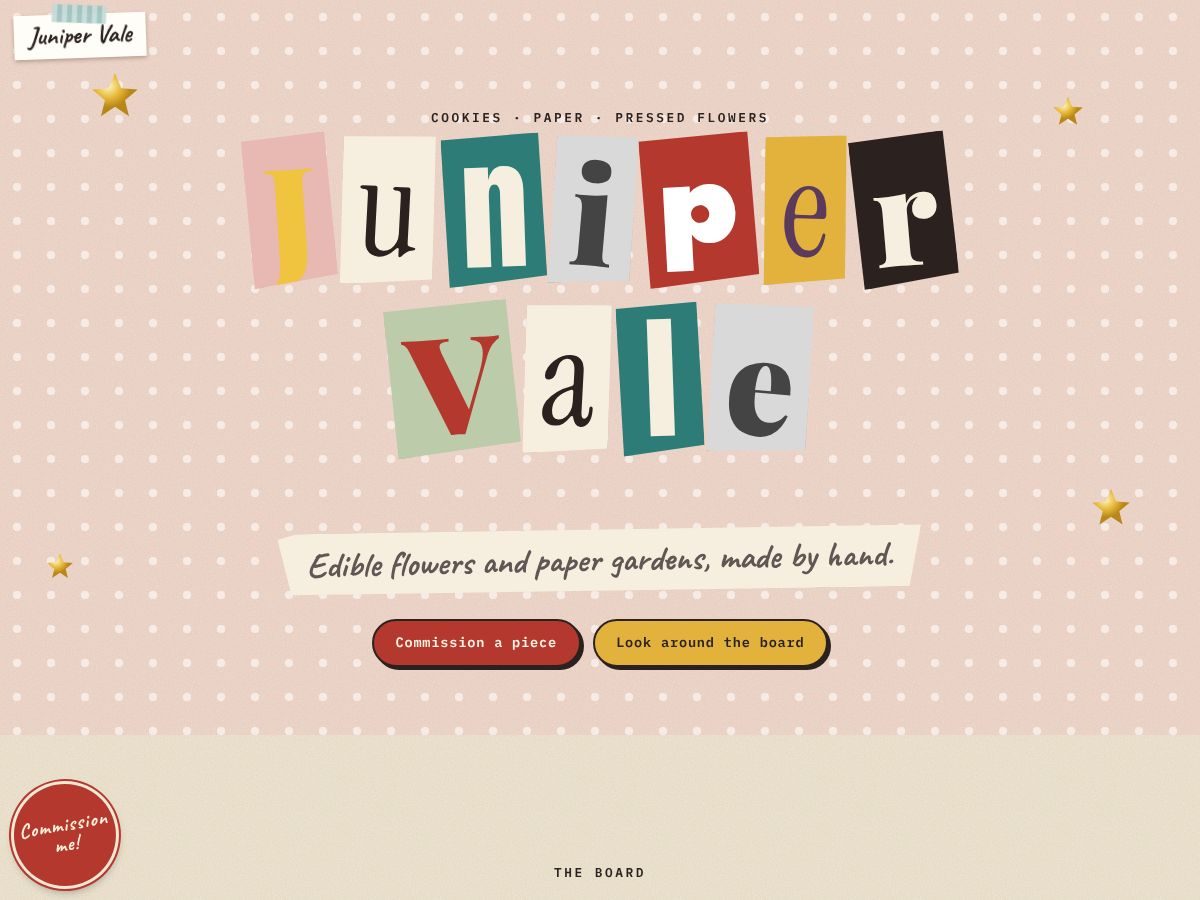 Home page of Juniper Vale, a fictional example site