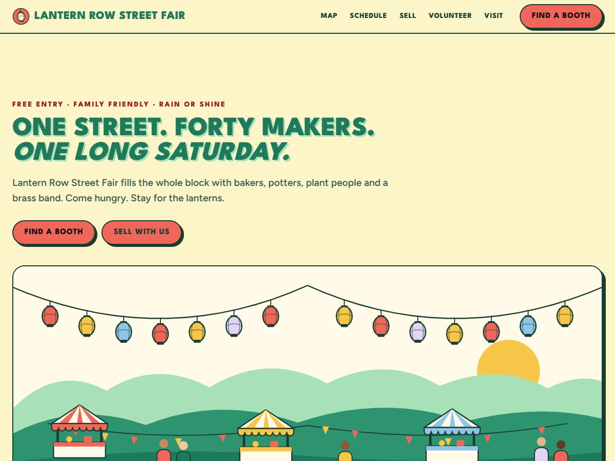Home page of Lantern Row Street Fair, a fictional example site