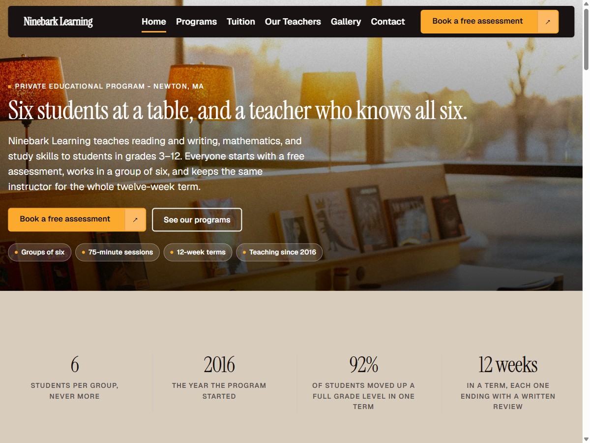 Home page of Ninebark Learning, a fictional sample site