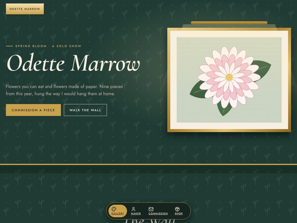Home page of Odette Marrow, a fictional example site