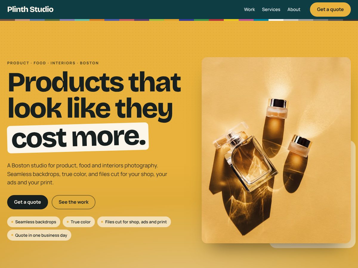 Home page of Plinth Studio, a fictional example site