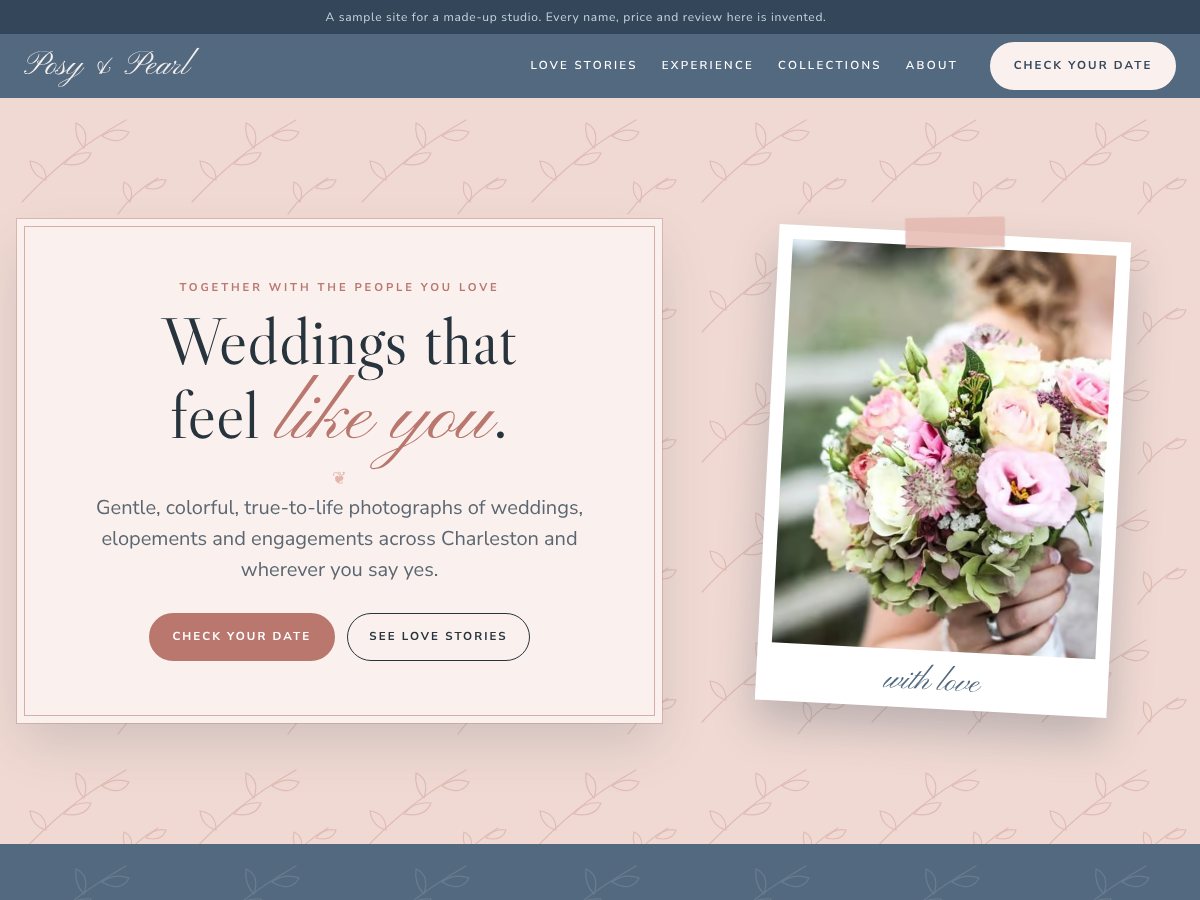 Home page of Posy & Pearl, a fictional example site