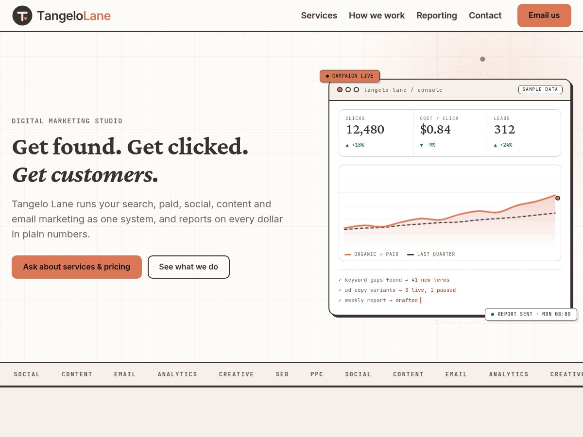 Home page of Tangelo Lane, a fictional example site