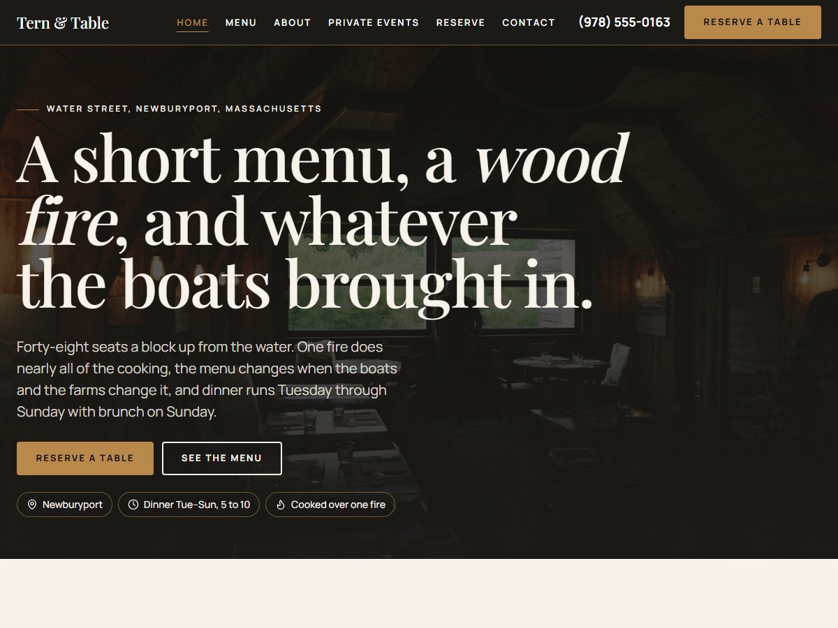 Home page of Tern & Table, a fictional sample site