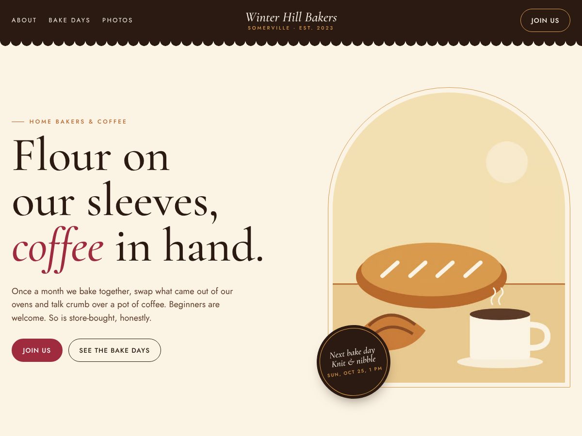 Home page of Winter Hill Bakers, a fictional example site