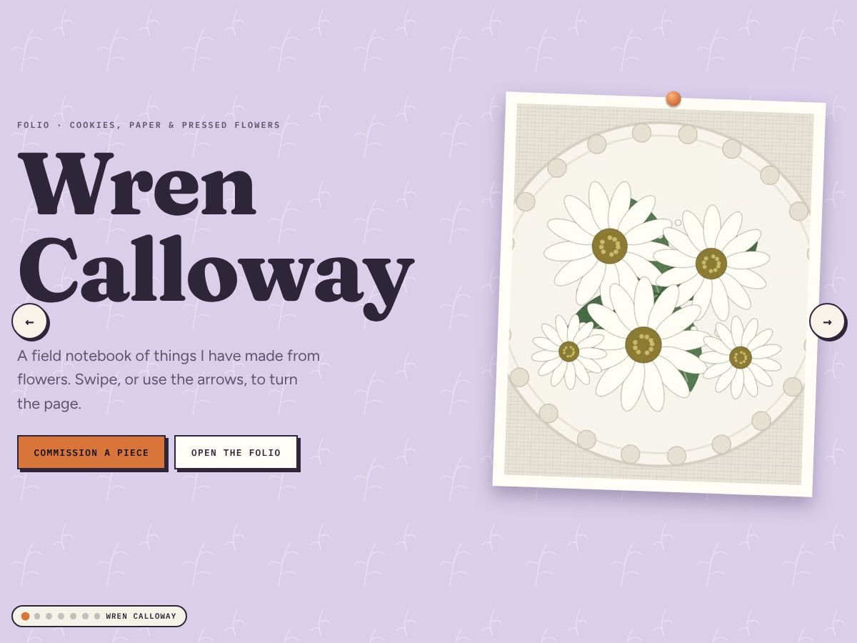 Home page of Wren Calloway, a fictional example site
